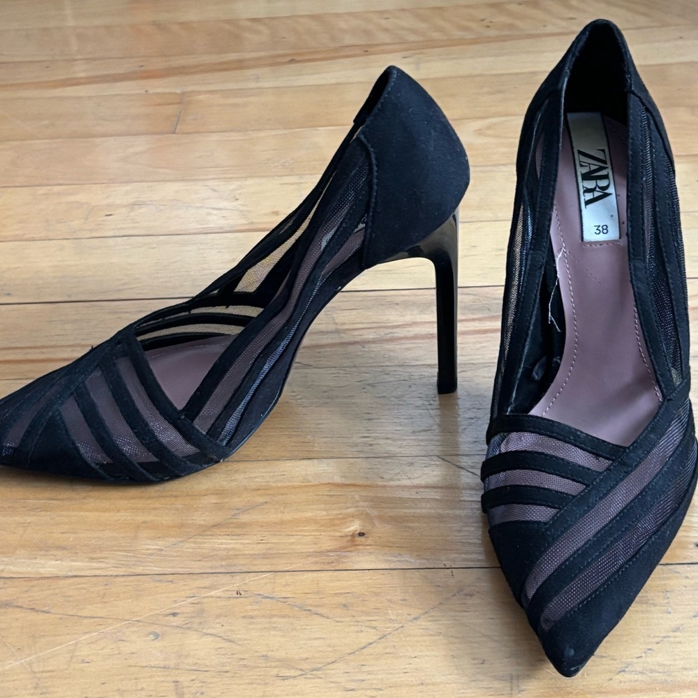 Zara Black Mesh Women's Heels